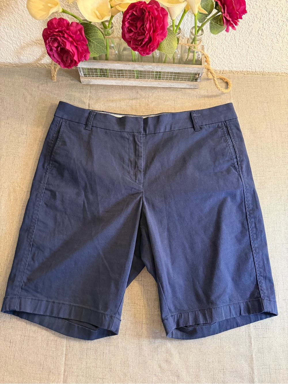 J.Crew Re-Imagined Navy Blue Heritage Chino Preppy Shorts Women Size 14 Stretch